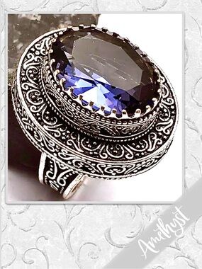 Amethyst Large Eclectic Silver Artisan Ring, 7.75 (Purple / Blue-Violet)